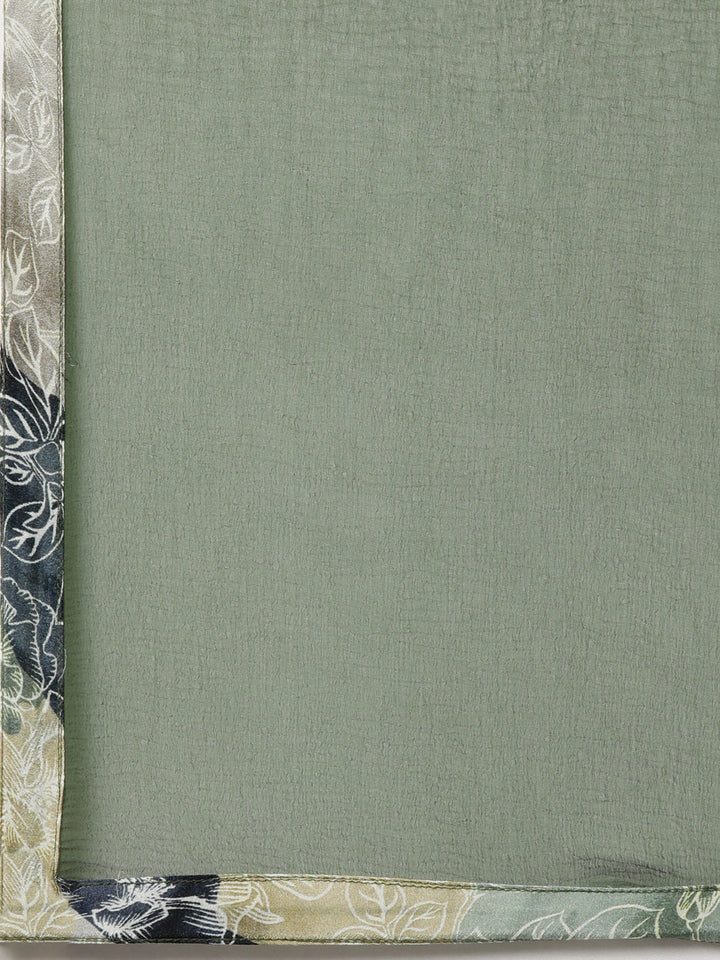 Neerus Green printed floral straight suit set - detail view 4