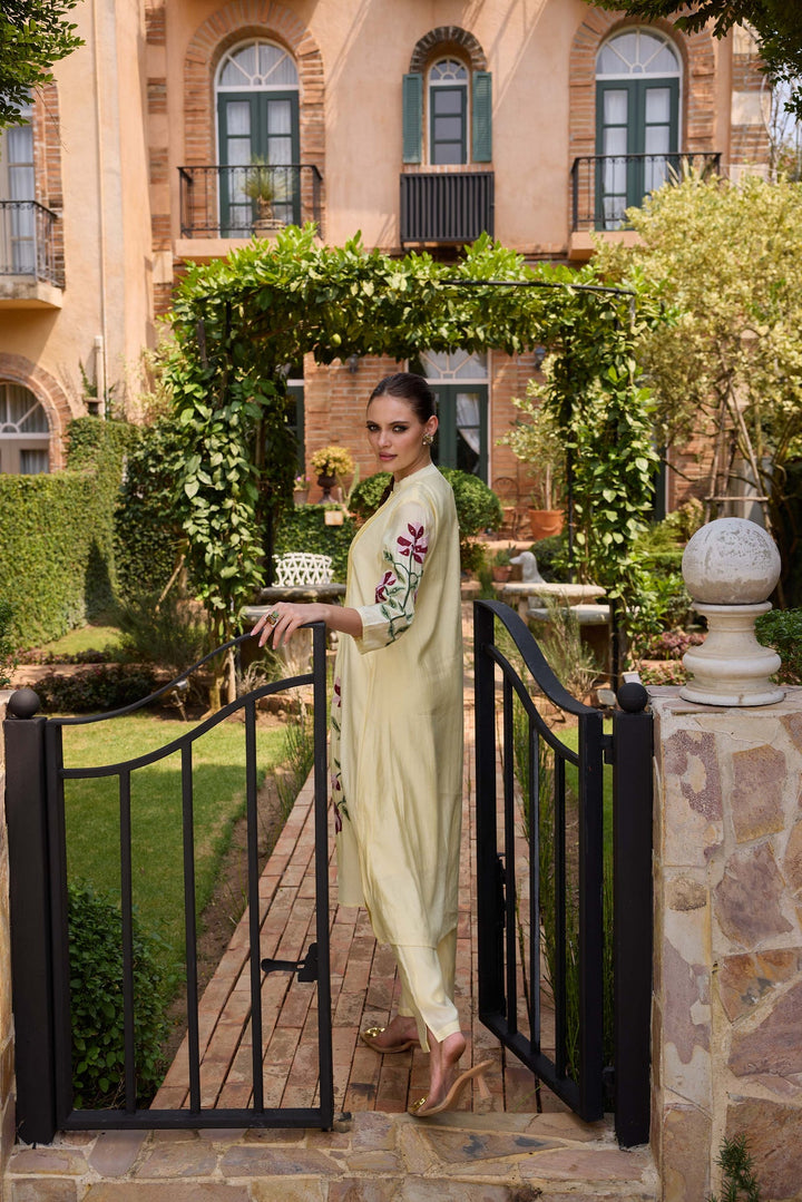 Neerus Yellow Embroidered Straight Kurta and Trousers