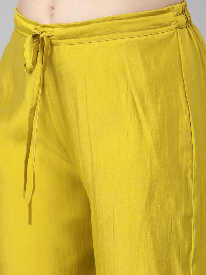Neerus Mustard Embroidered Straight Kurta and Trousers