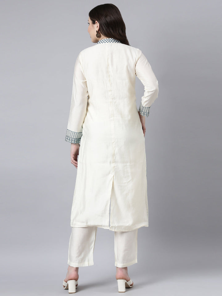 Neerus White cotton printed kurta set with trouser - detail view 2