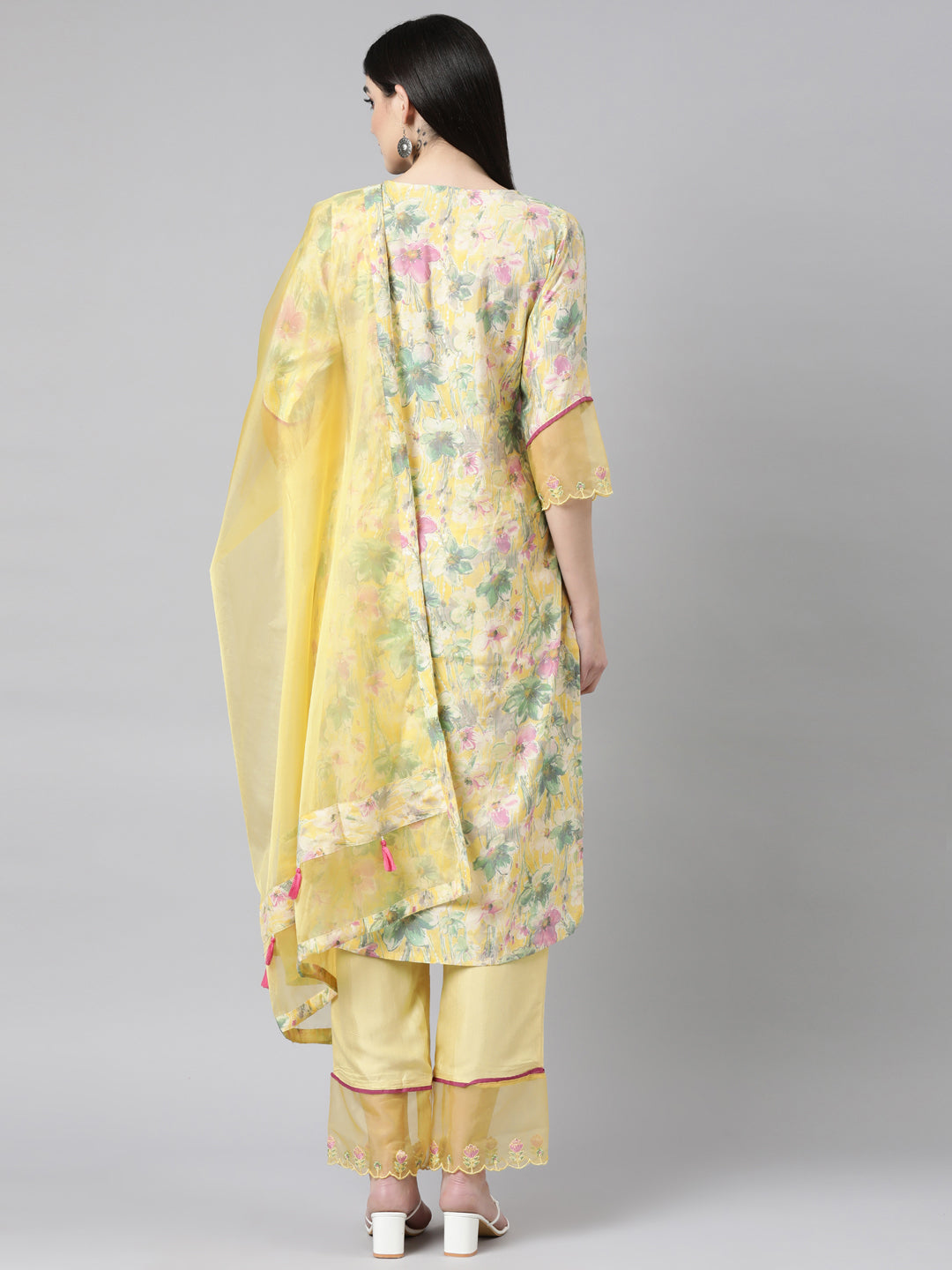 Neerus Yellow printed floral suit set - side view