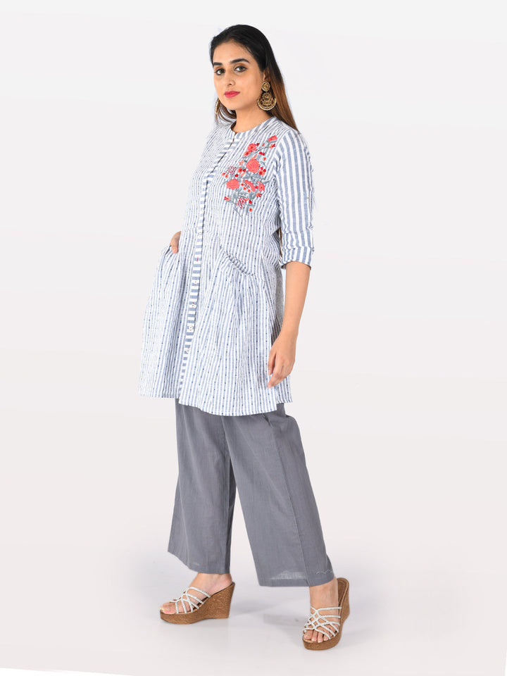 Neerus White cotton printed straight kurti - detail view 1