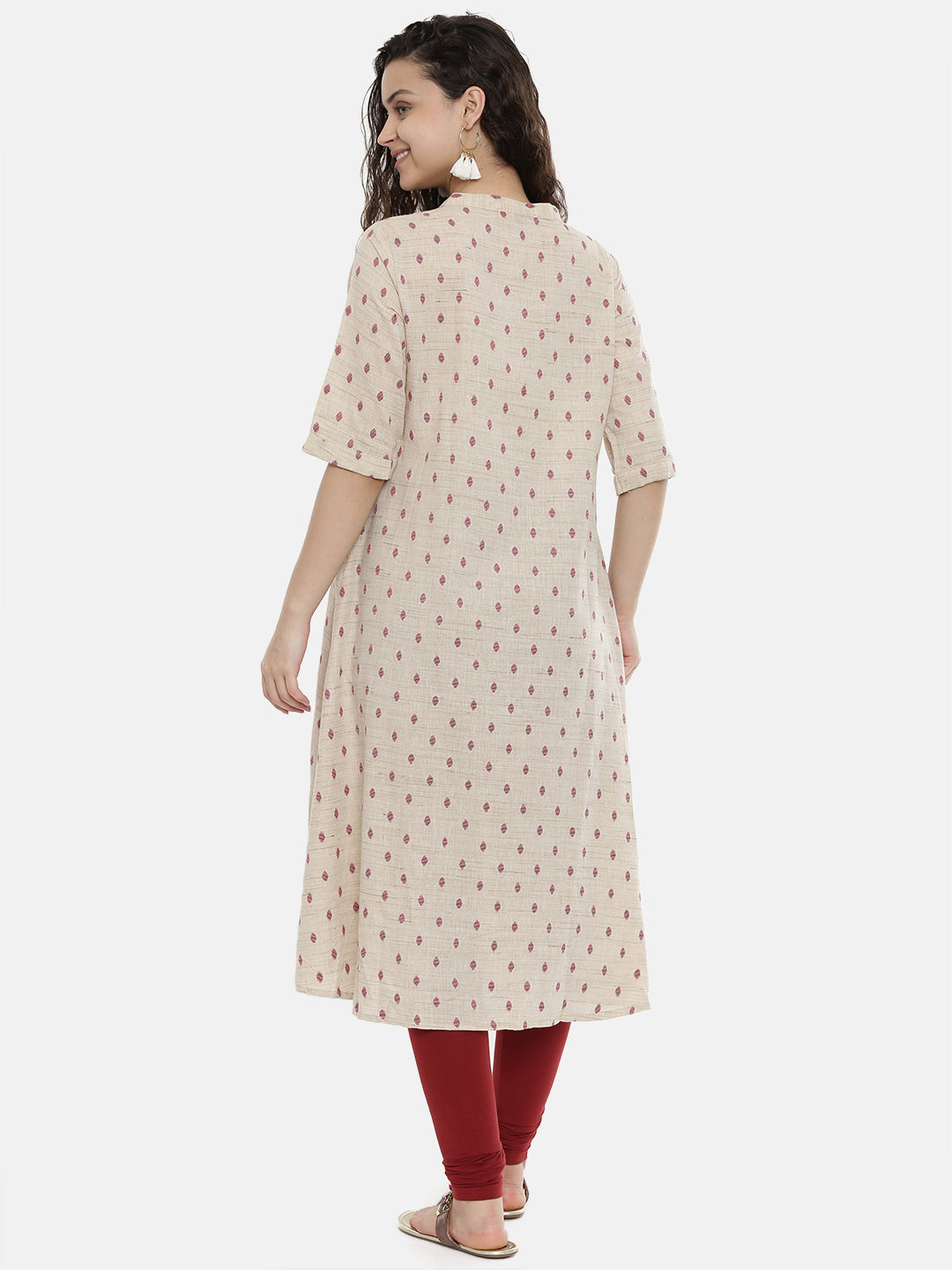 Neerus Beige rayon woven A-line kurta - detail view 2