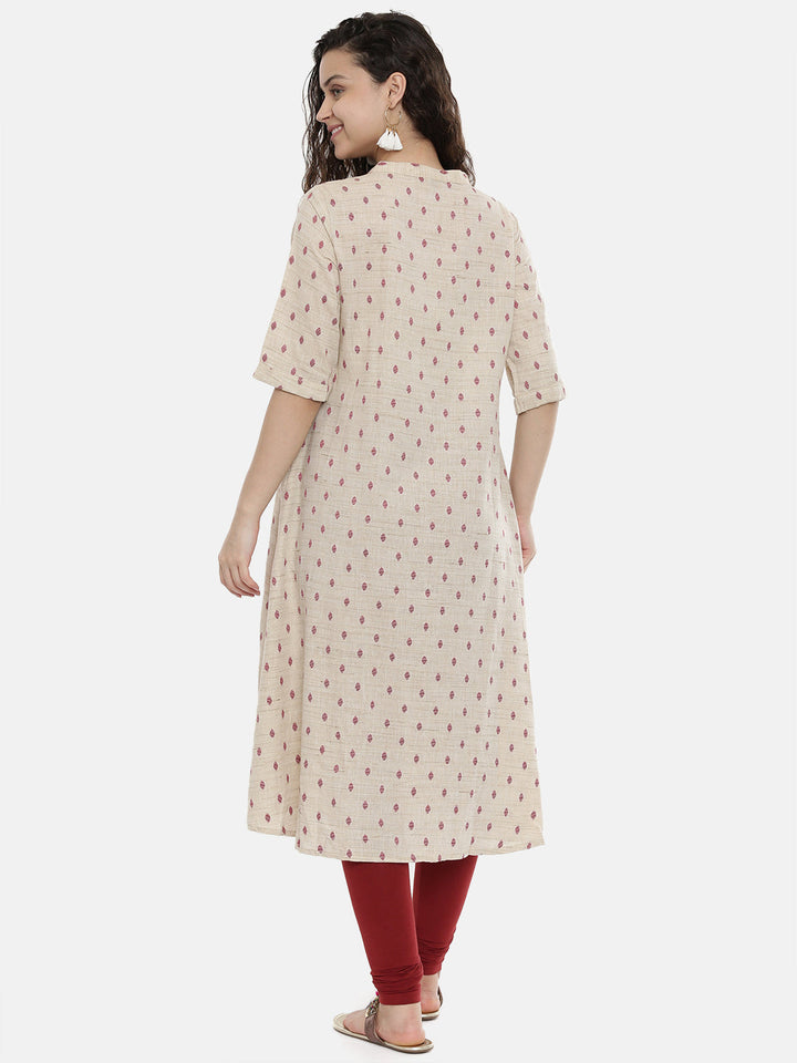 Neerus Beige rayon woven A-line kurta - detail view 2