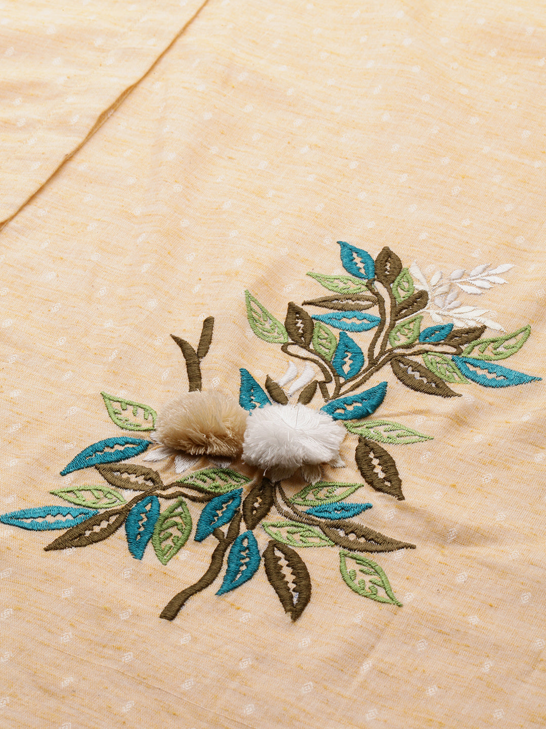 Neerus Beige cotton embroidered A-line kurta - side view