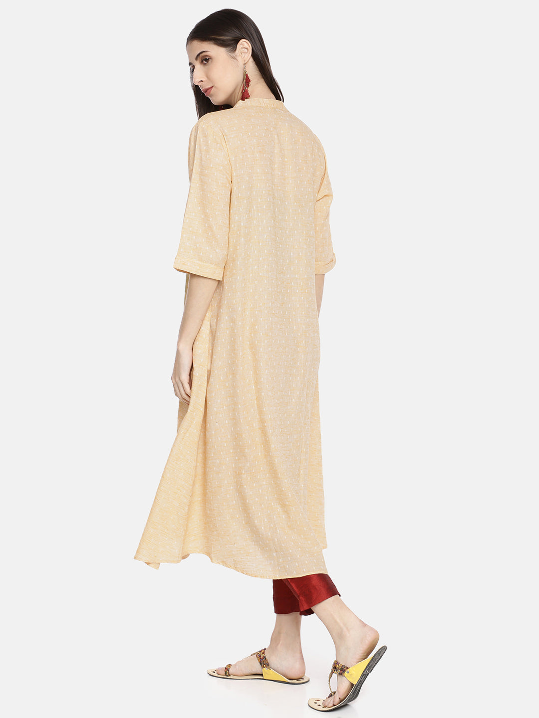 Neerus Beige cotton embroidered A-line kurta - detail view 2