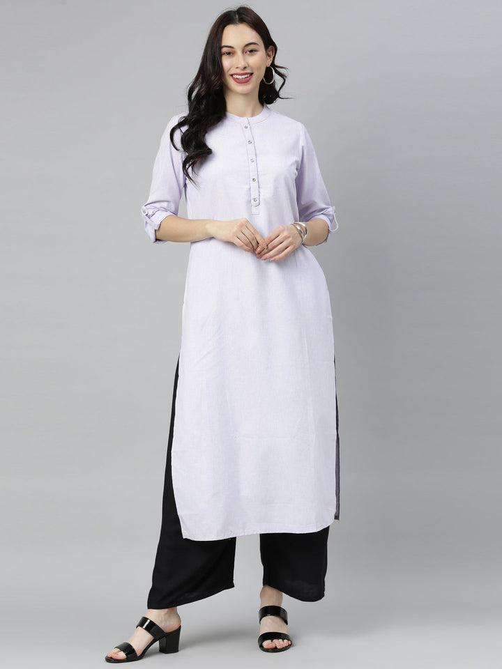 Neerus Purple cotton straight kurti - front view