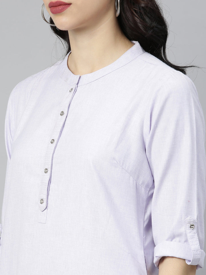 Neerus Purple cotton straight kurti - back view