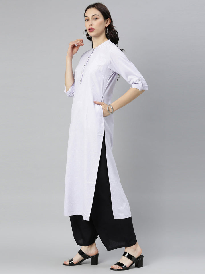 Neerus Purple cotton straight kurti - detail view 1