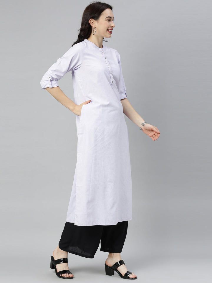 Neerus Purple cotton straight kurti - detail view 2