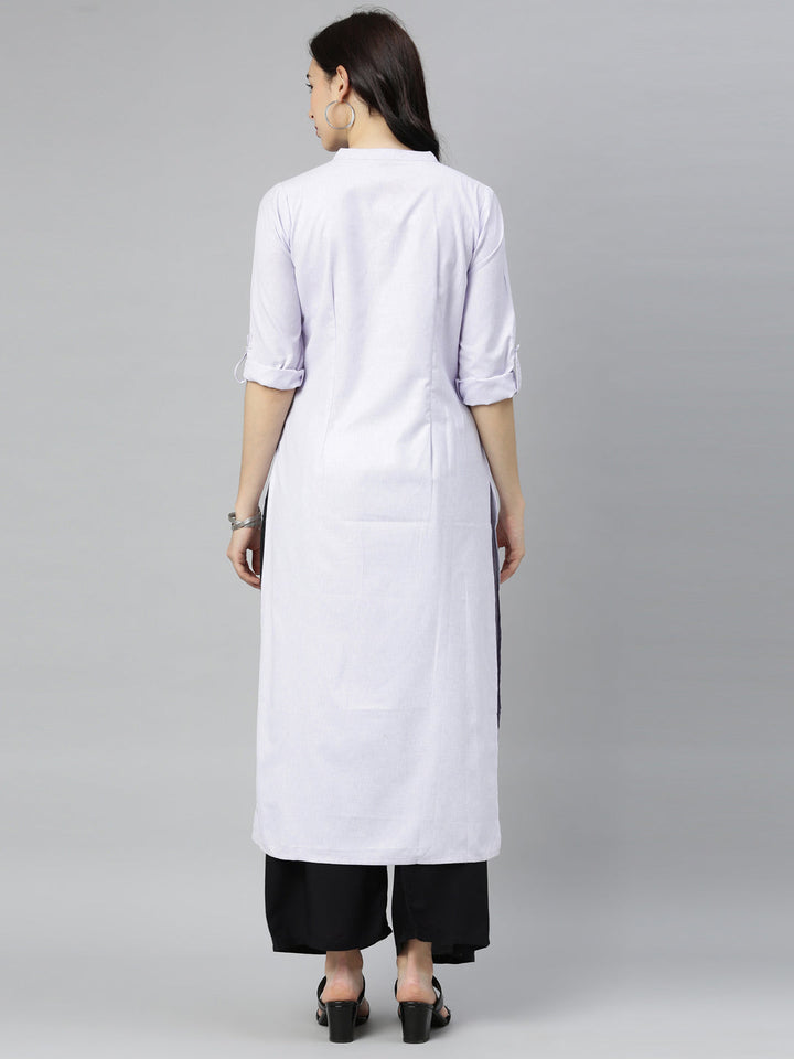 Neerus Purple cotton straight kurti - detail view 3