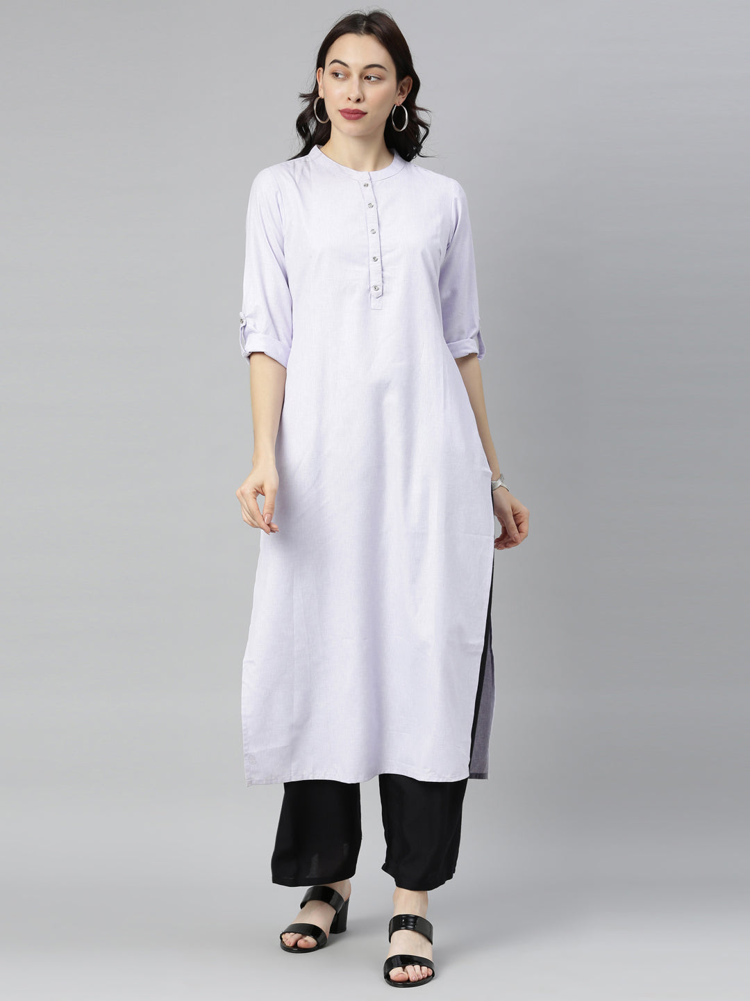 Neerus Purple cotton straight kurti - detail view 4