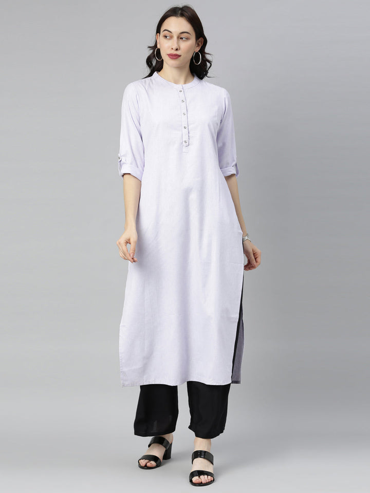 Neerus Purple cotton straight kurti - detail view 4