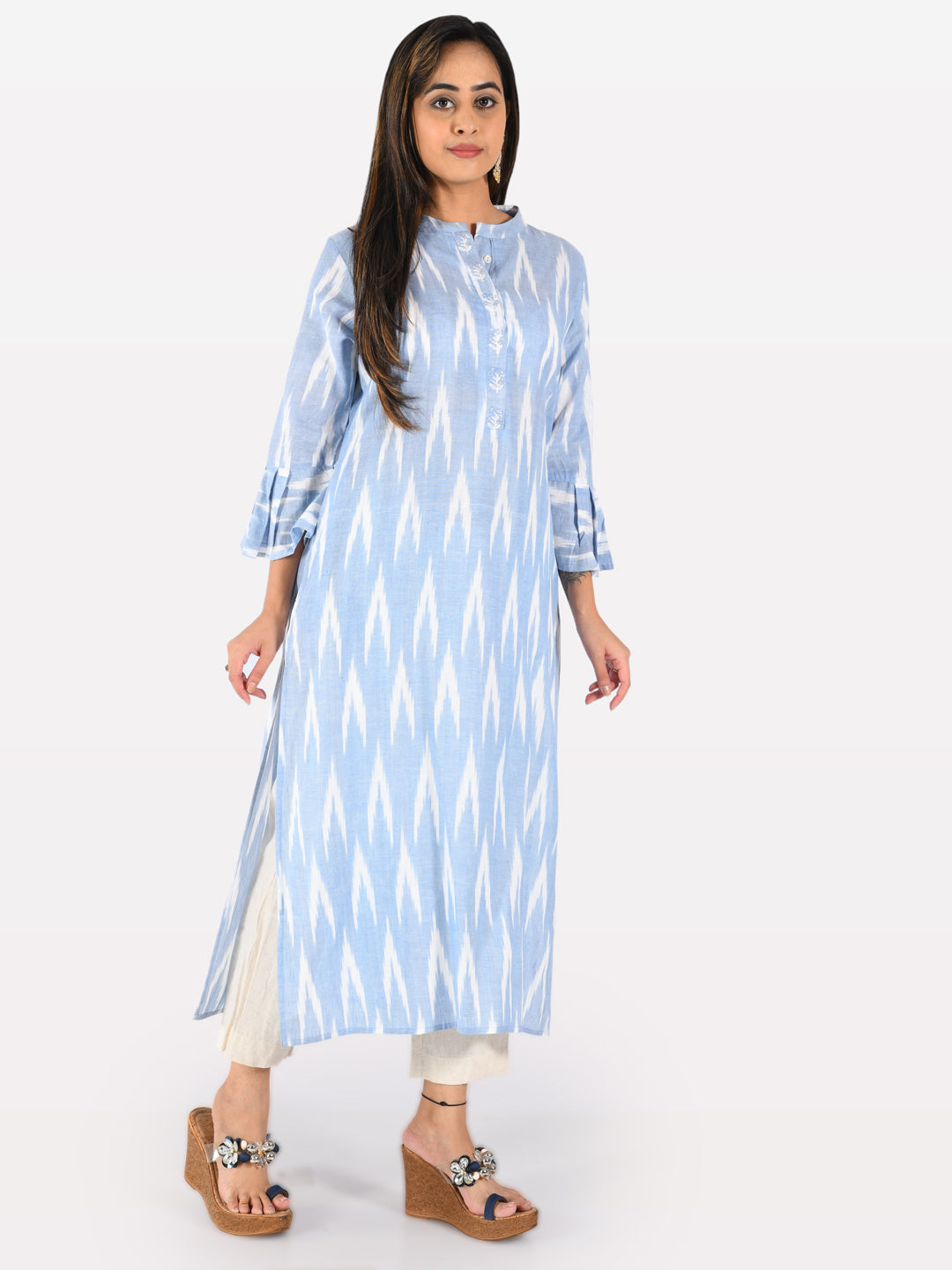 Neerus Blue printed A-Line kurta - detail view 1