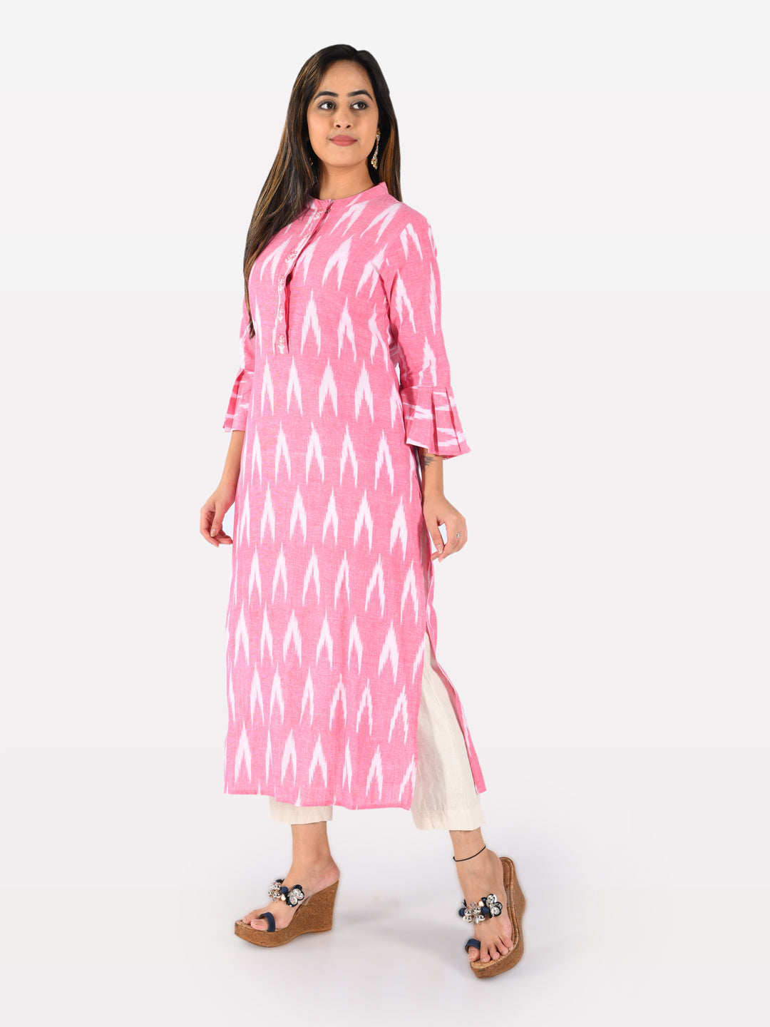 Neerus Pink polyester printed kurti - detail view 2