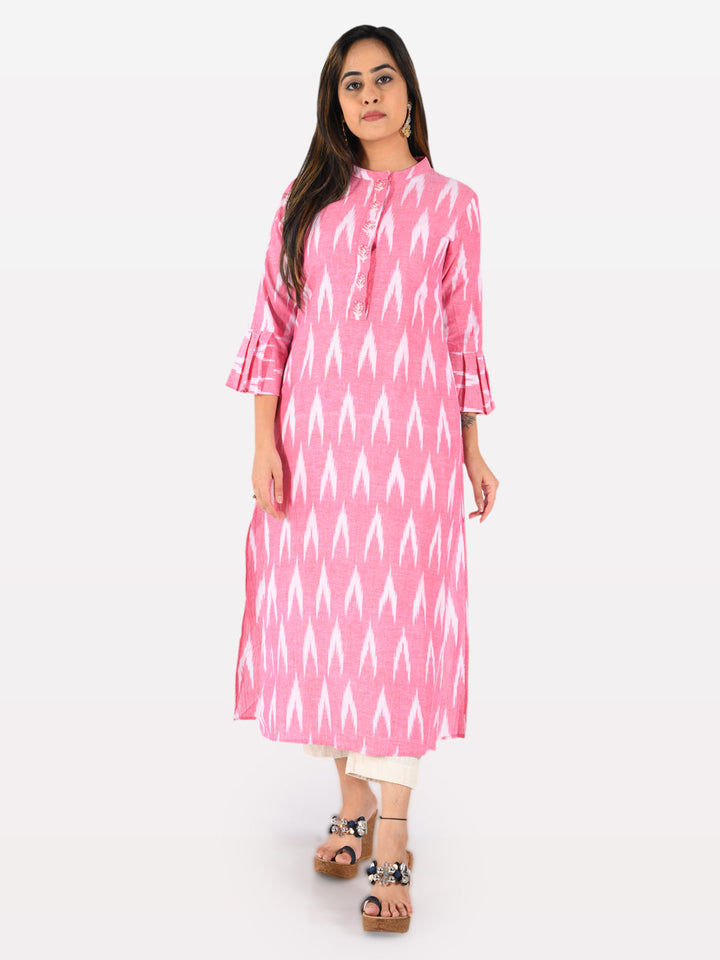 Neerus Pink polyester printed kurti - front view