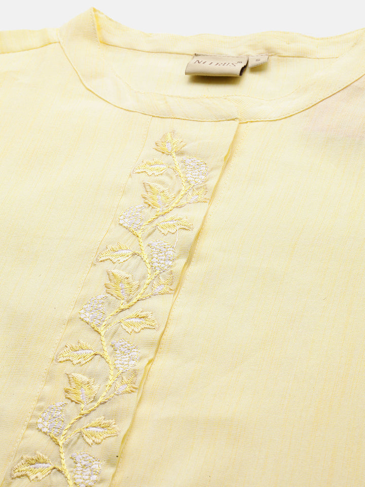 Neerus Yellow rayon solid A-line kurta - detail view 1