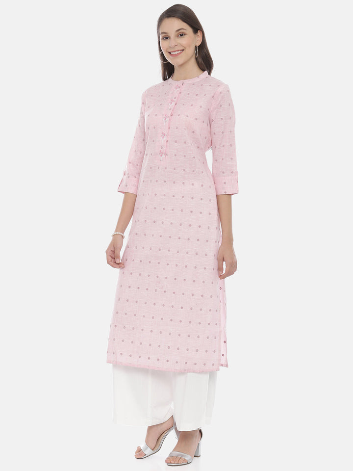 Neerus Pink slub cotton straight kurti - side view