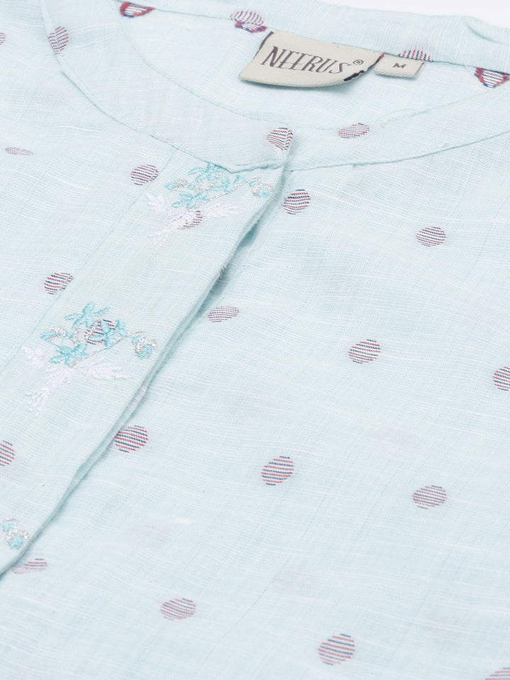 Neerus Green printed straight kurta - side view