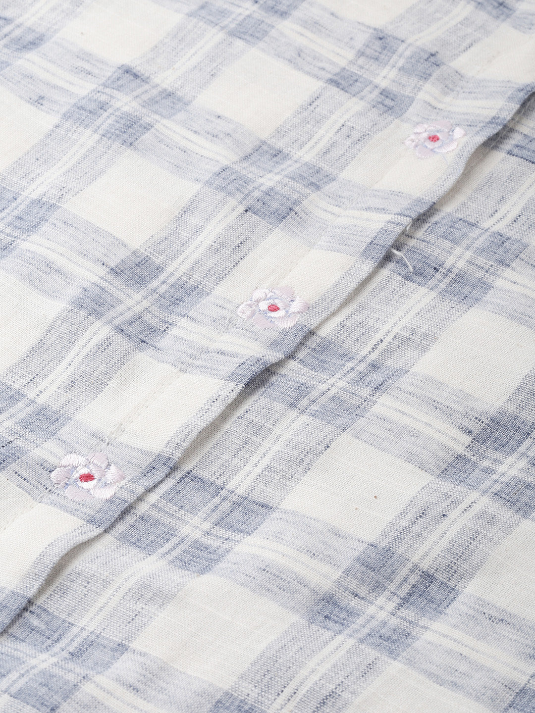 Neerus White cotton checked printed kurti - back view