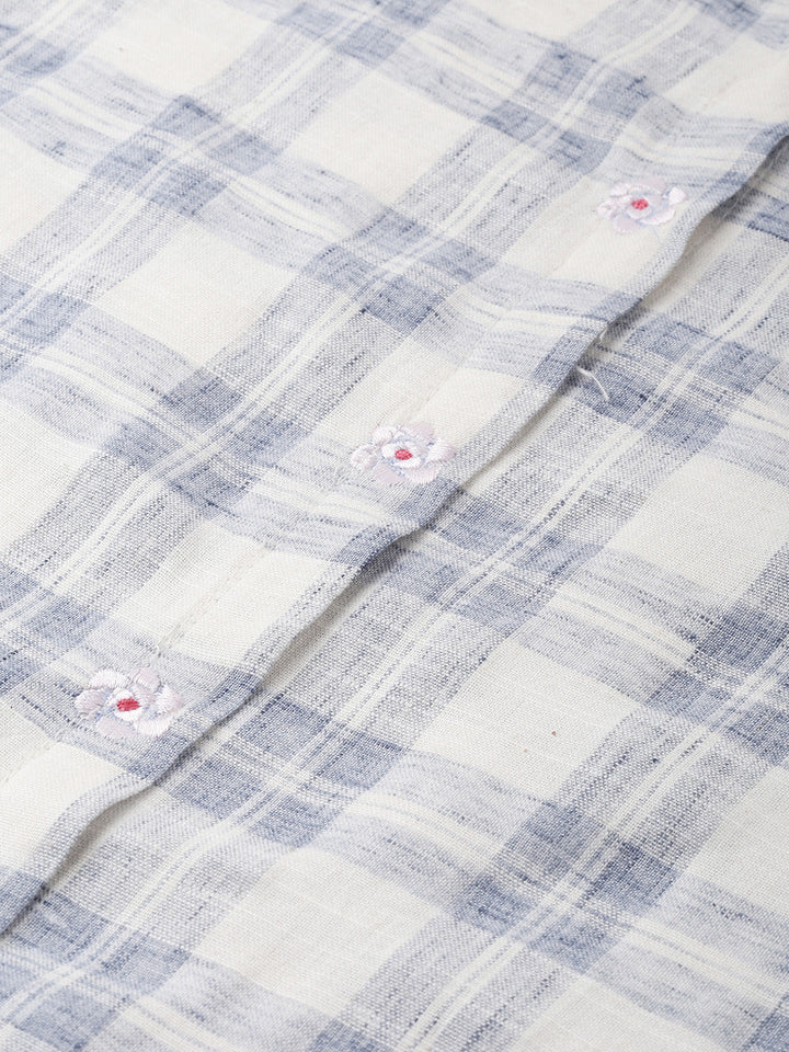 Neerus White cotton checked printed kurti - back view