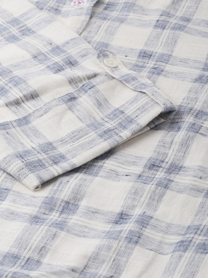Neerus White cotton checked printed kurti - side view