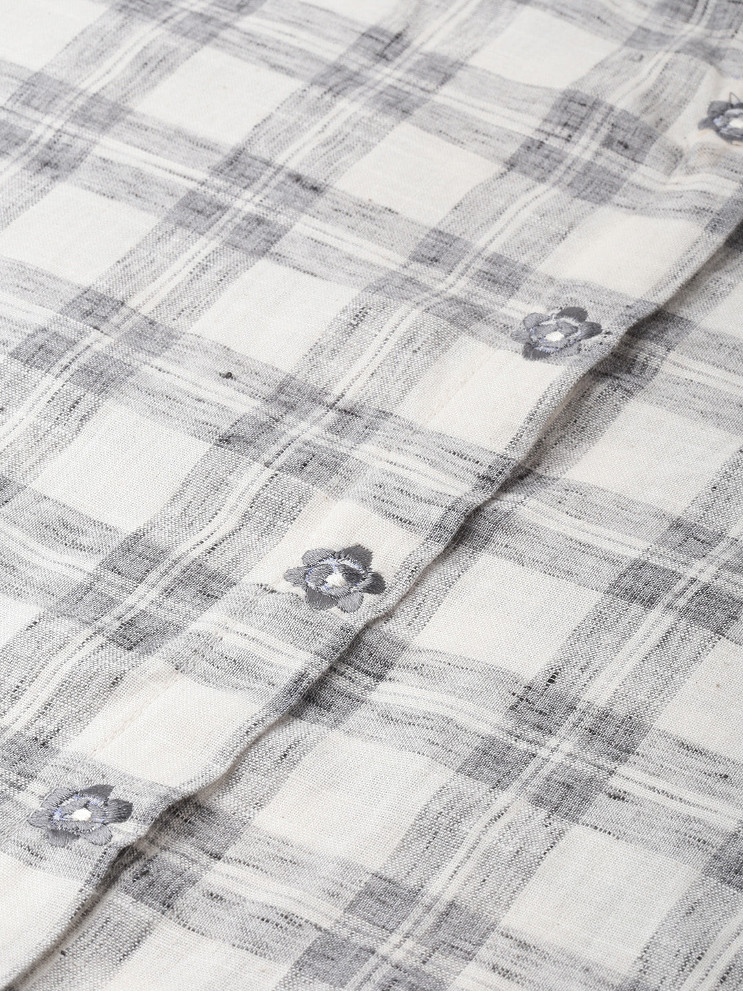Neerus White checked embroidered straight kurti - side view