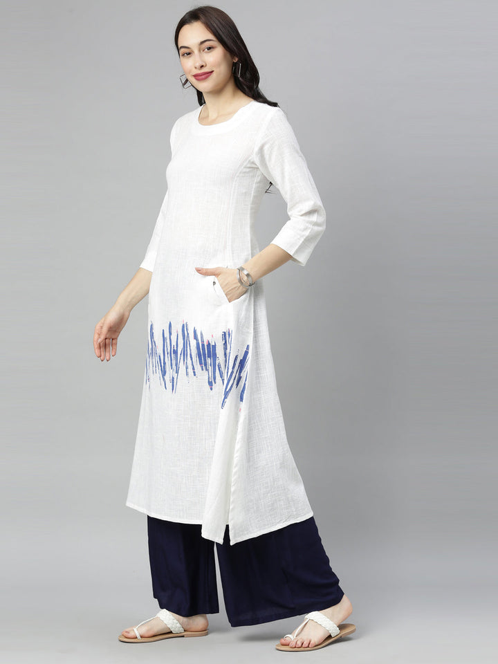 Neerus White printed A-line kurta - back view