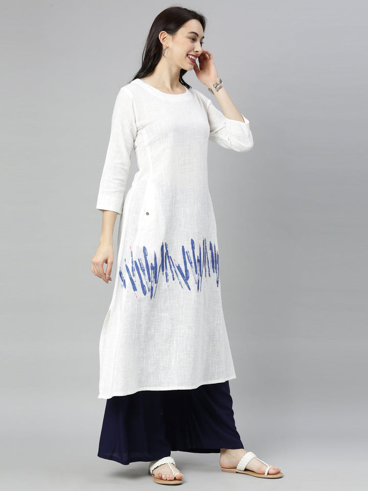 Neerus White printed A-line kurta - side view