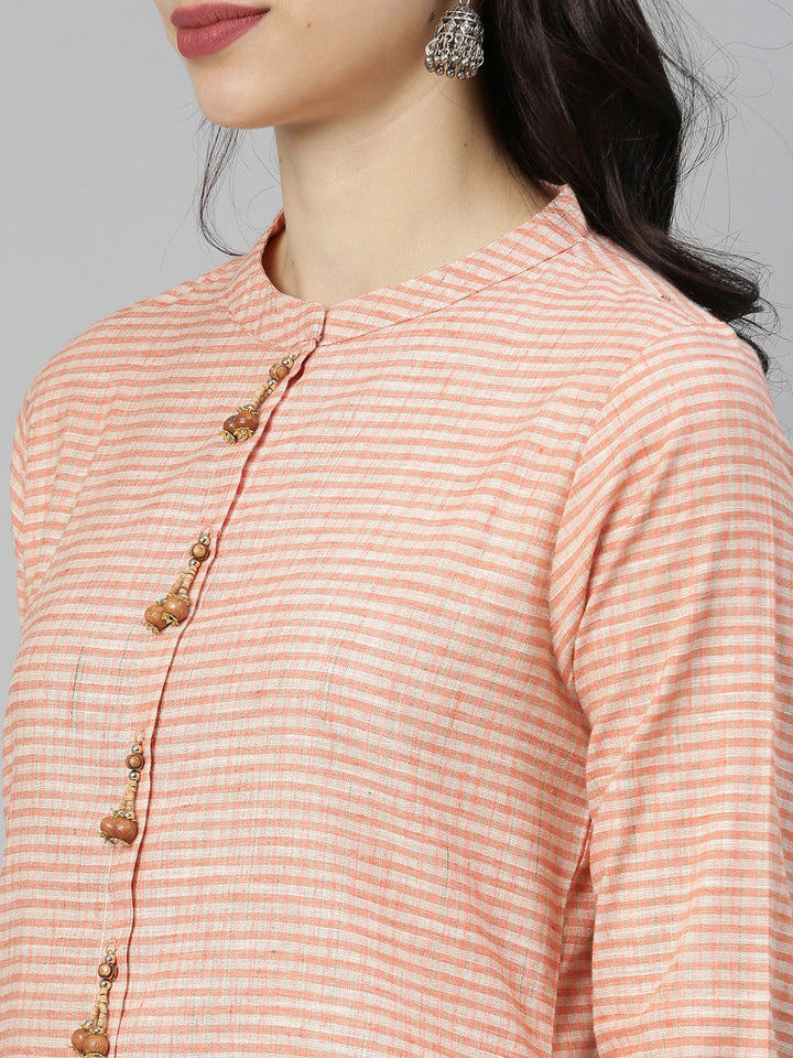 Neerus Orange cotton woven checked kurti - back view