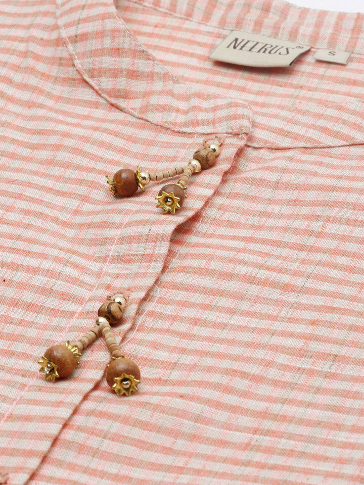 Neerus Orange cotton woven checked kurti - side view