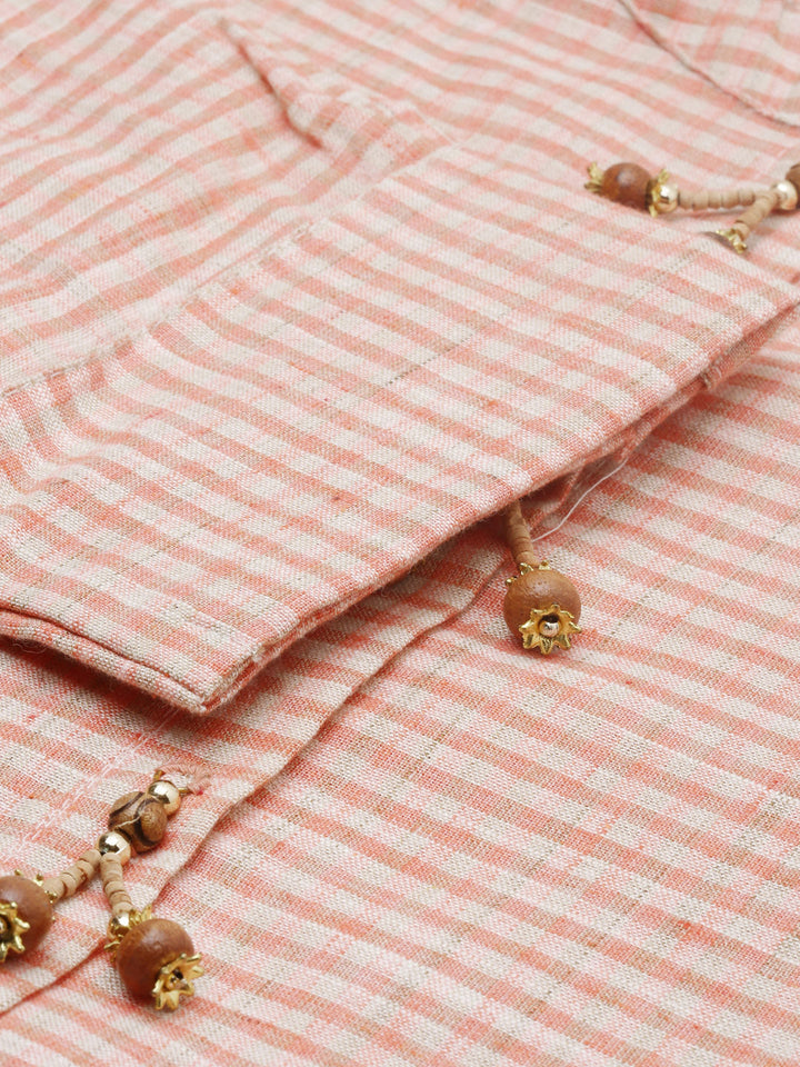 Neerus Orange cotton woven checked kurti - detail view 1