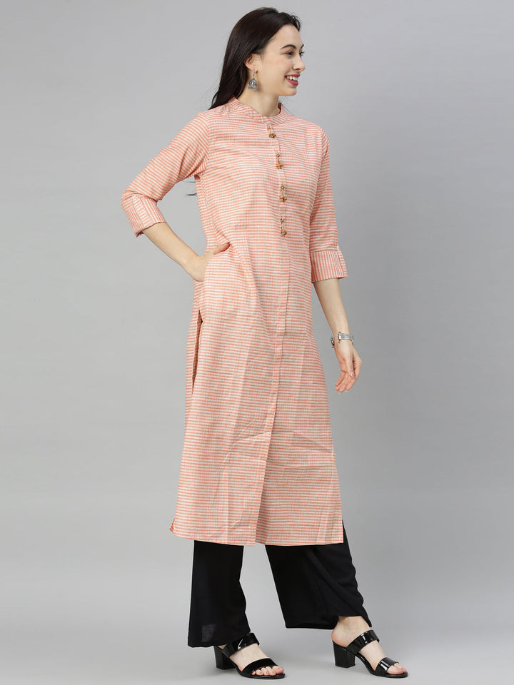 Neerus Orange cotton woven checked kurti - detail view 3