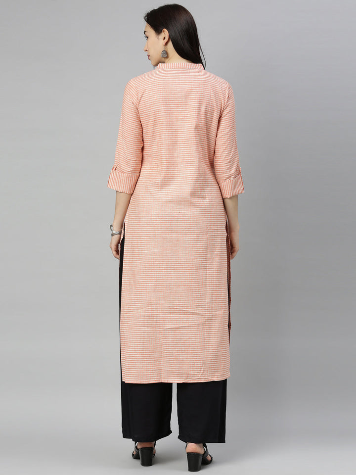 Neerus Orange cotton woven checked kurti - detail view 4