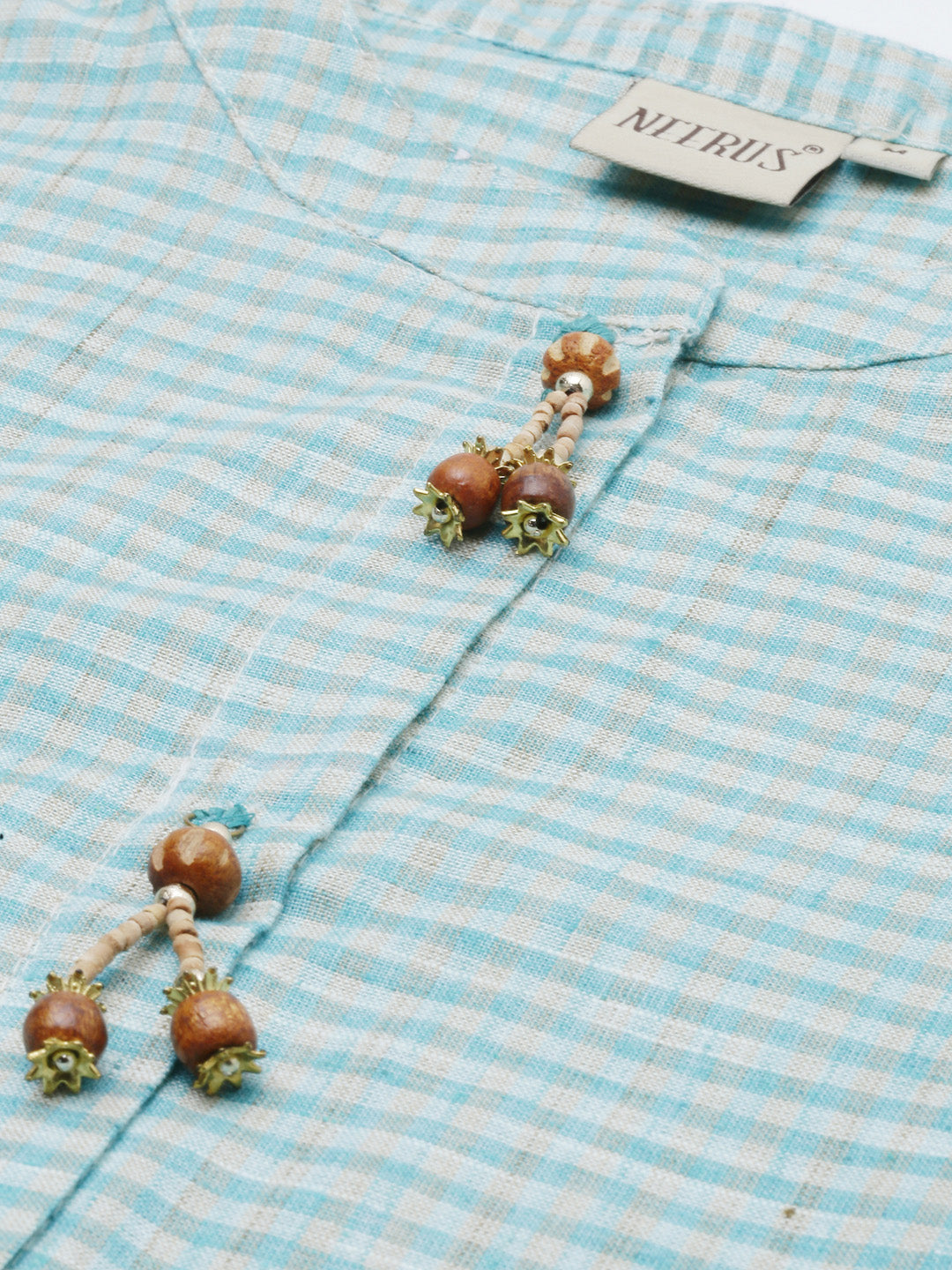 Neerus Green cotton solid kurti - detail view 1