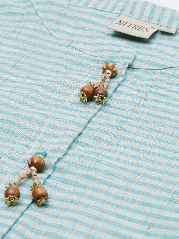 Neerus Green cotton solid kurti - detail view 1