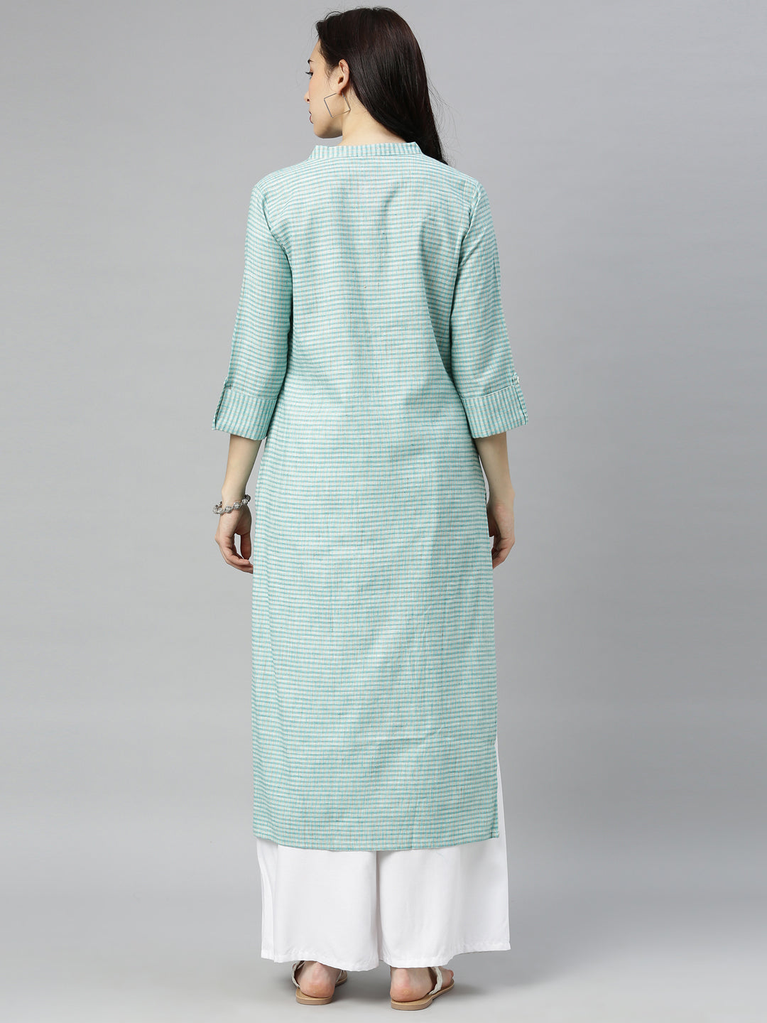 Neerus Green cotton solid kurti - detail view 5