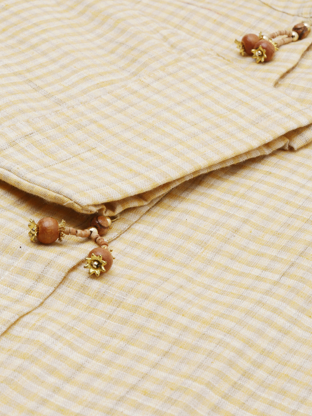 Neerus Yellow cotton checked A-line kurti - detail view 4