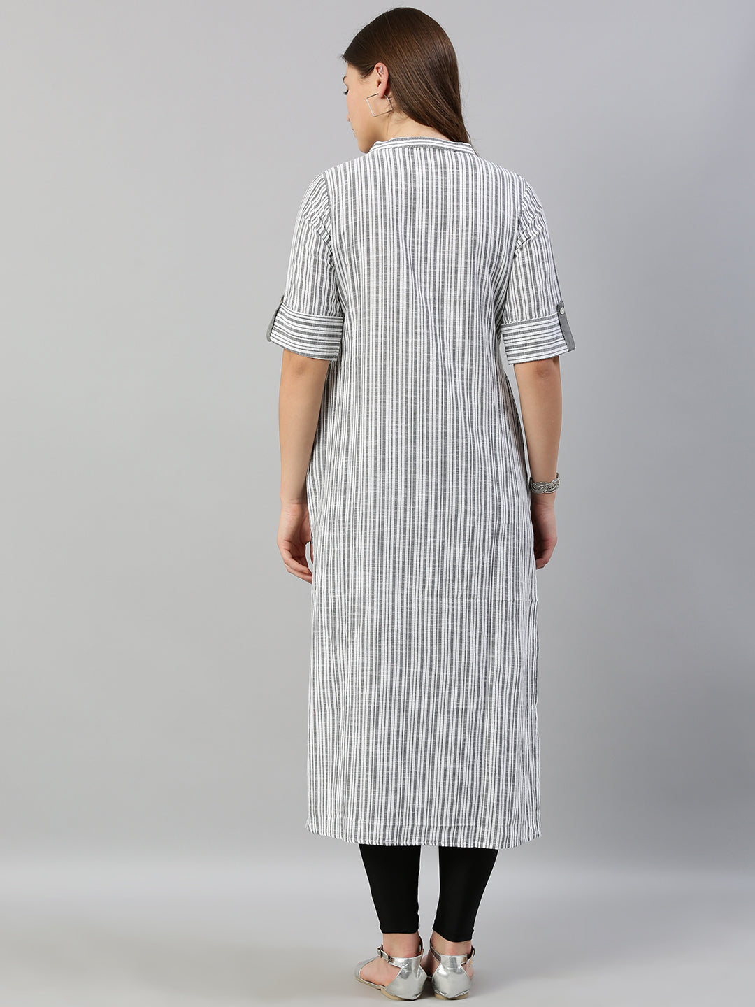 Neerus Grey rayon mirror work straight kurti - detail view 2