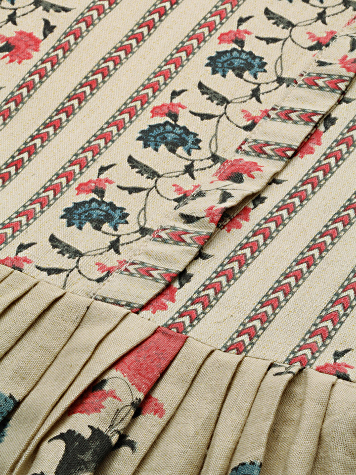Neerus Beige cotton printed A-line kurta - back view