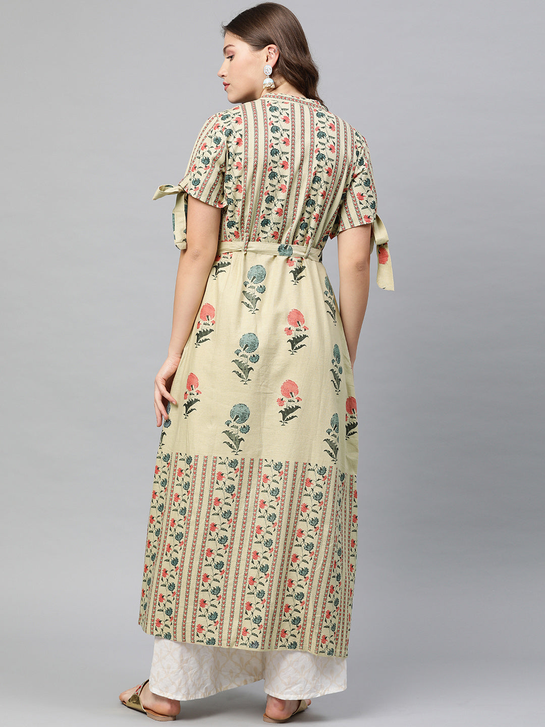 Neerus Beige cotton printed A-line kurta - detail view 1
