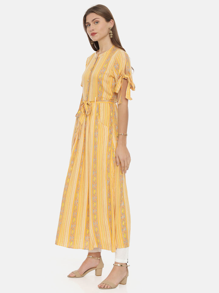 Neerus Orange rayon printed anarkali kurta - side view