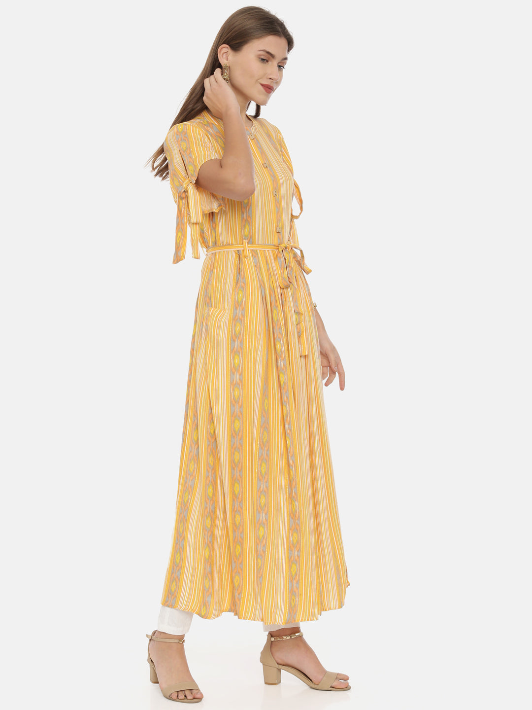 Neerus Orange rayon printed anarkali kurta - detail view 1