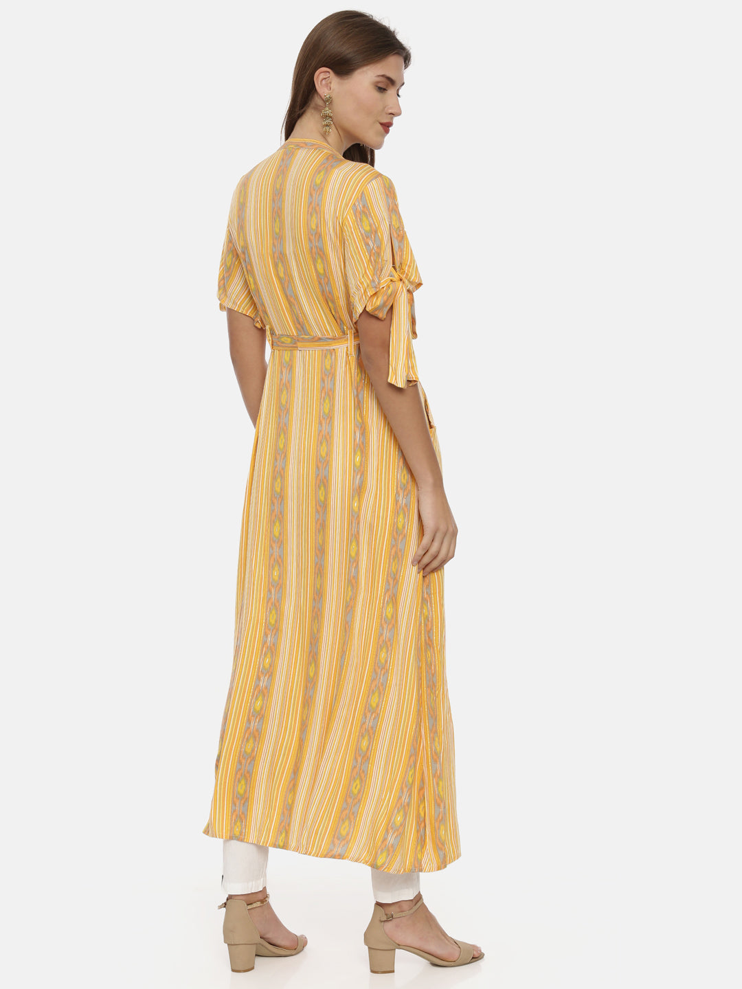 Neerus Orange rayon printed anarkali kurta - detail view 2