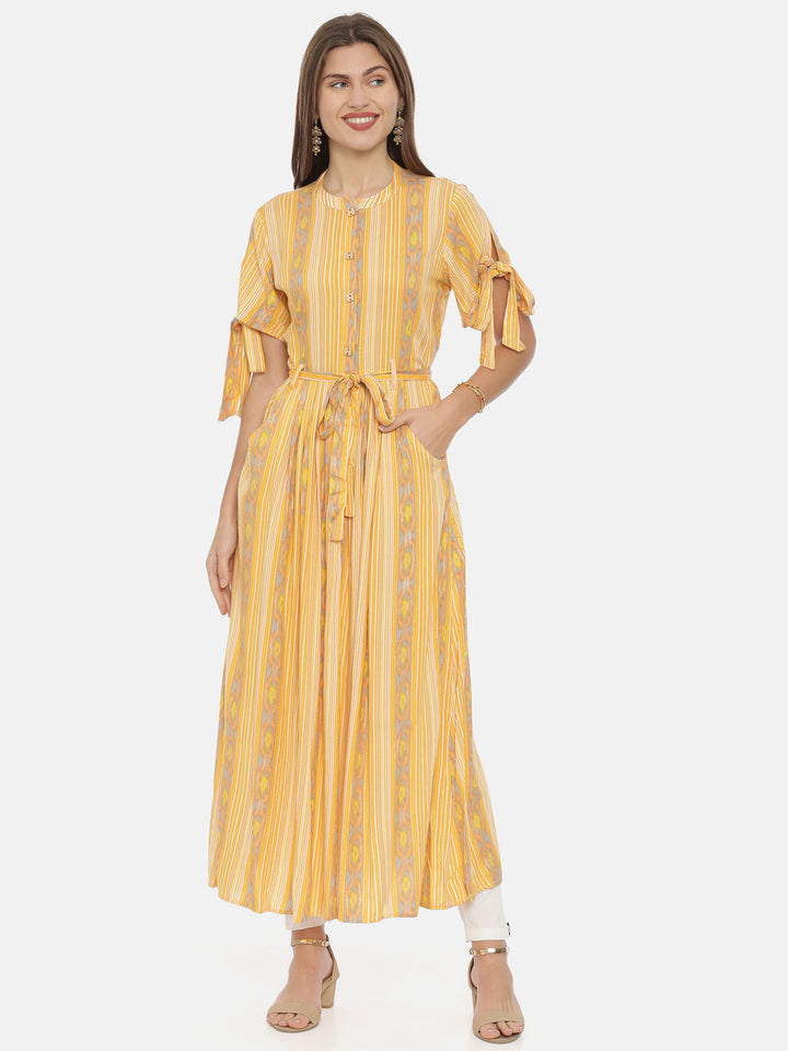 Neerus Orange rayon printed anarkali kurta - detail view 3