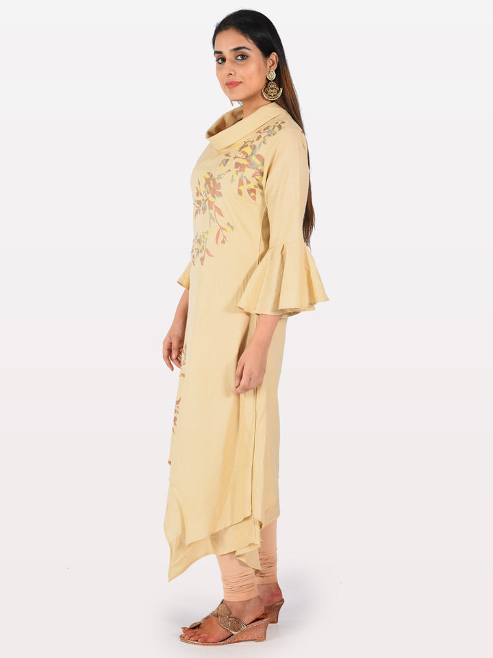Neerus Beige rayon printed straight kurta - back view