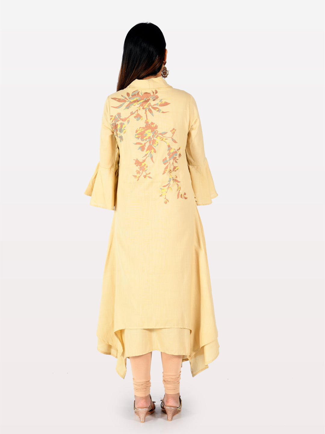 Neerus Beige rayon printed straight kurta - detail view 1