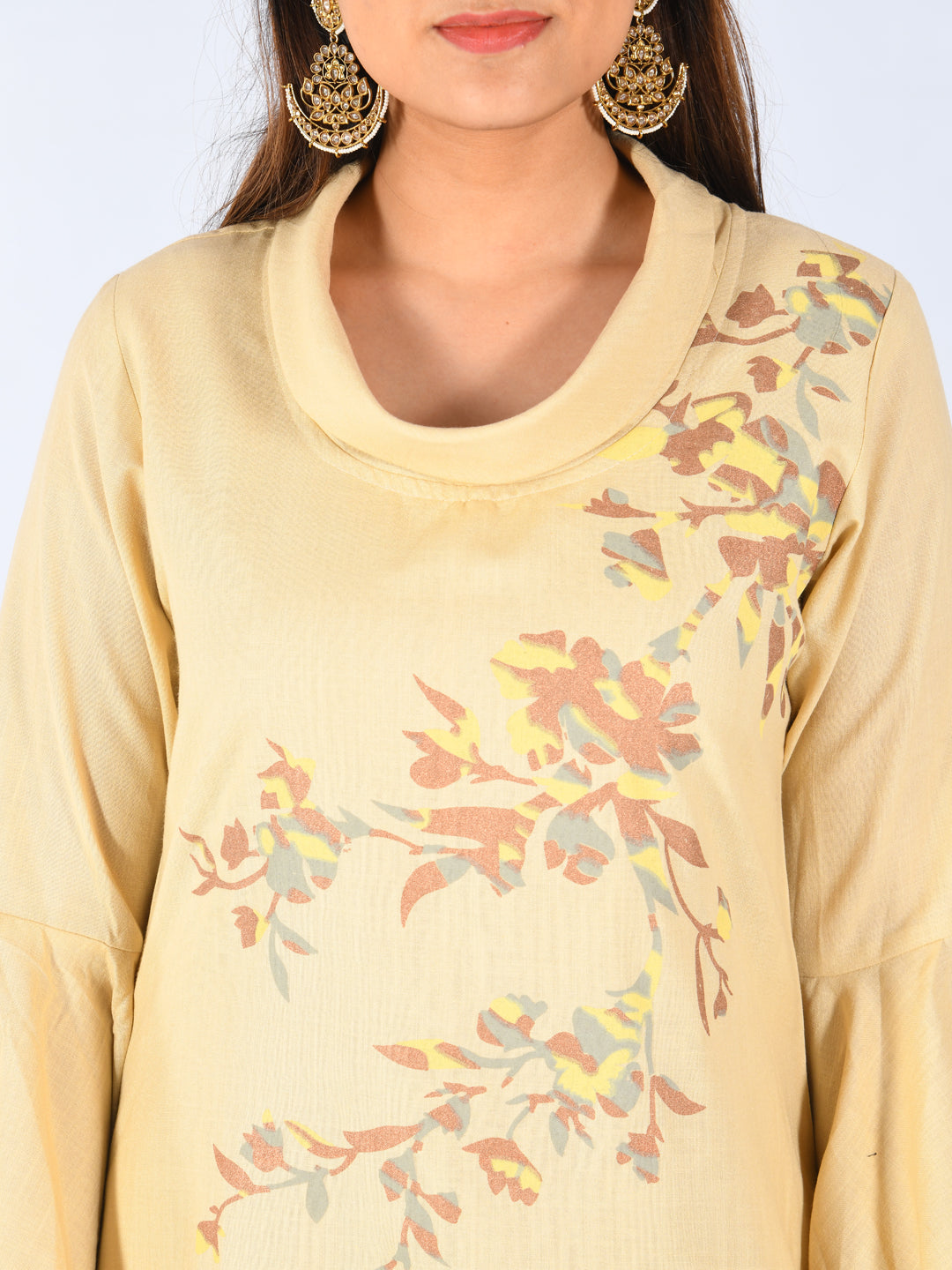 Neerus Beige rayon printed straight kurta - detail view 2