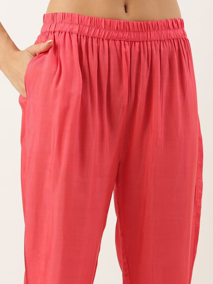 Peach Muslin Printed Embroidered Three Piece Set