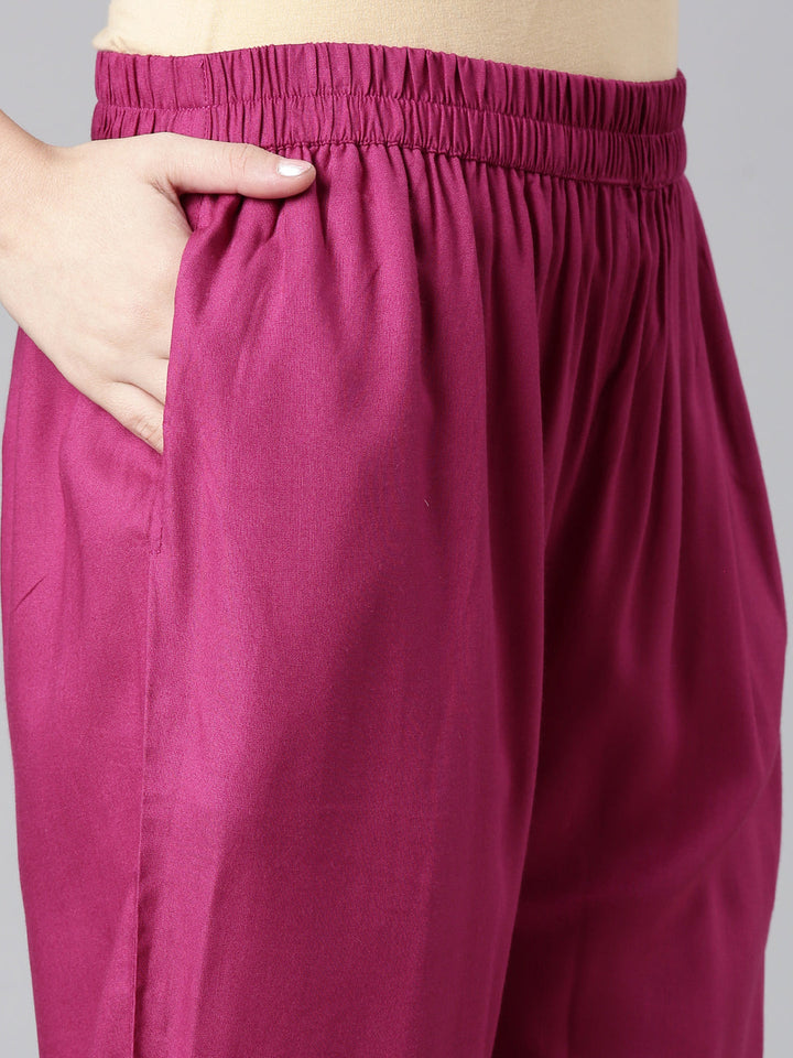 Neerus Magenta Printed Straight Kurta and Trousers With Dupatta